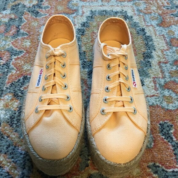 SUPERGA Orange Apricot Peach Linen Platform Rafia Sneakers Shoes EU 38 or US 7.5 - Picture 3 of 9